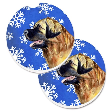 Carolines Treasures Leonberger Winter Snowflakes Holiday Set of 2 Cup Holder Car Coaster LH9303CARC
